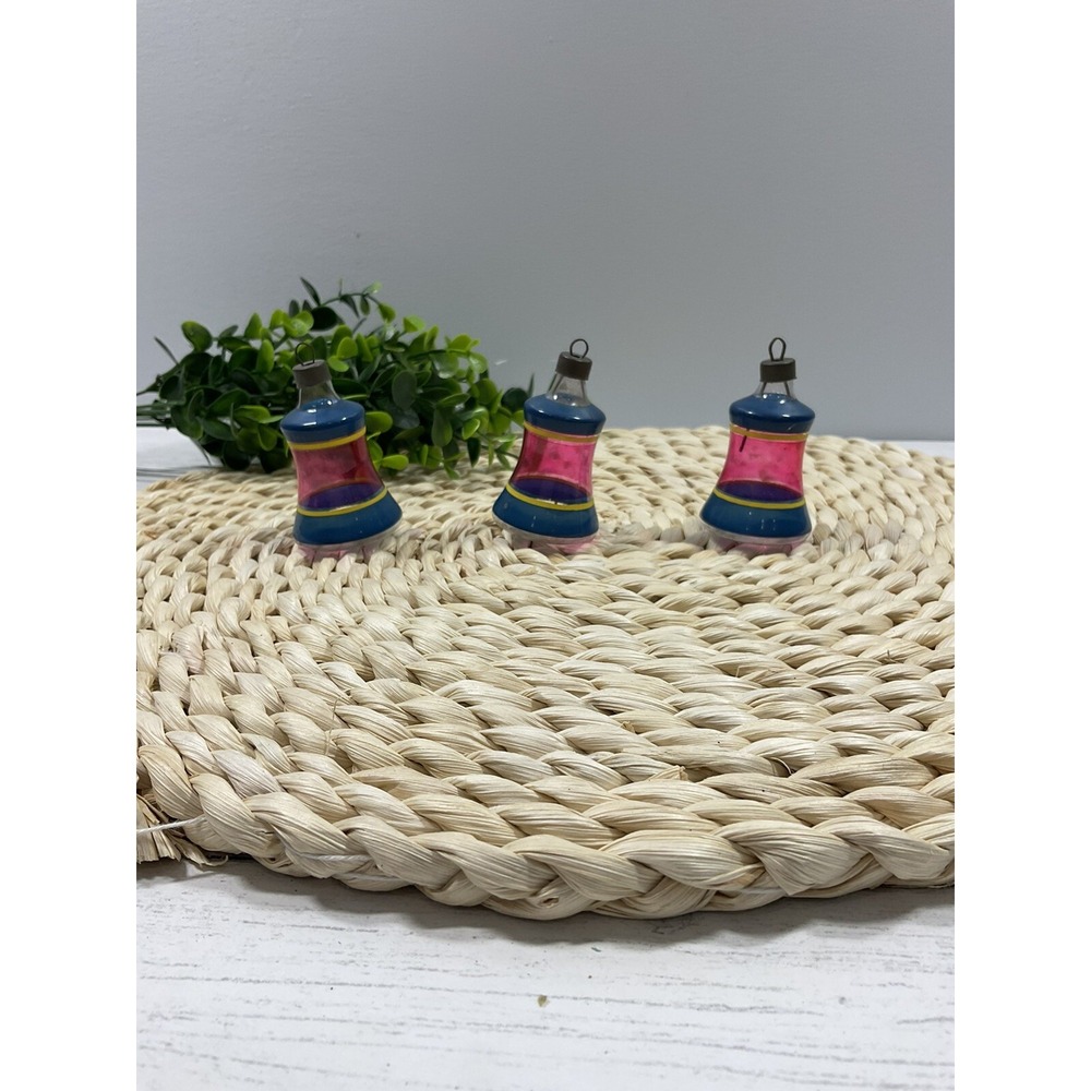 3 Vintage WWII era Unsilvered Glass Red Blue BELL Christmas Ornament Premier